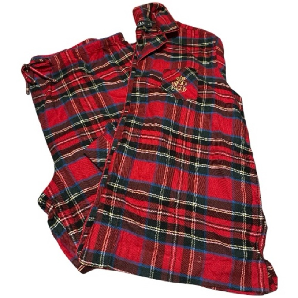 NWT Lauren/ Ralph Lauren Red/Colorful Plaid ALL-FLEECE Classic Pajama Set